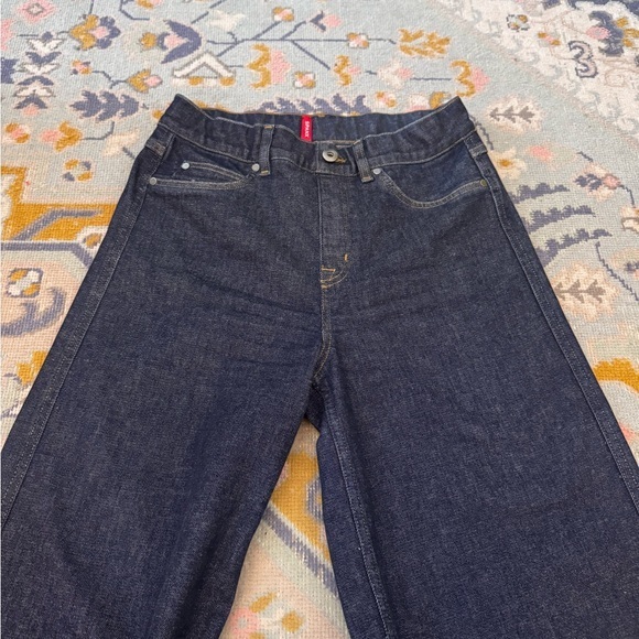 SPANX EveryWear Raw‎ Indigo Dark Blue Wide Leg Pull On Jeans Medium - Picture 4 of 10